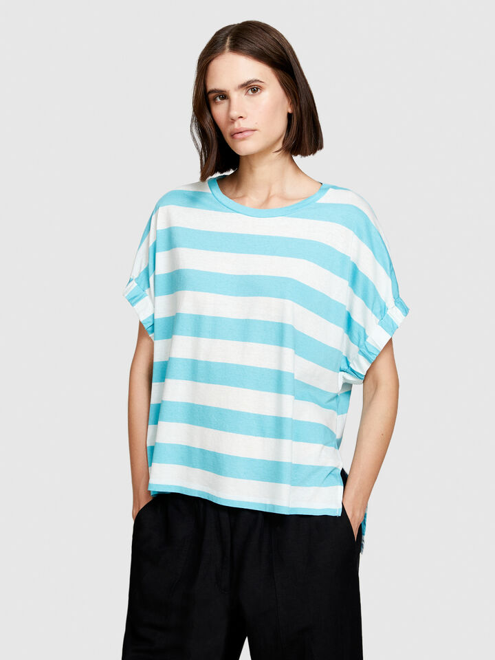 Uneven striped t-shirt - women's short sleeve t-shirts - Blue | Sisley image number 4
